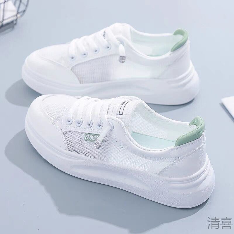 loveccr White Shoes Women's Summer New Mesh Shoes Breathable Mesh Versatile Thin Casual Platform Spring and Summer Sports Board Shoes
