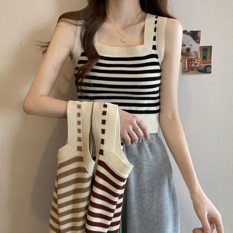 2025 summer small short Internet celebrity Spice Girls sleeveless knitted vest women's inner bottom small suspender top outer wear