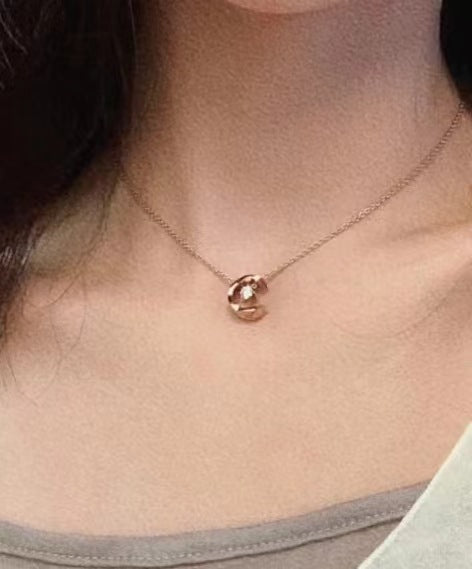 LOVECCR Classic Style Feng Shui Bingyue Necklace Female Plated 18K Diamond Grid High Version CNC Pendant Clavicle Chain Factory Direct Sales Live Broadcast