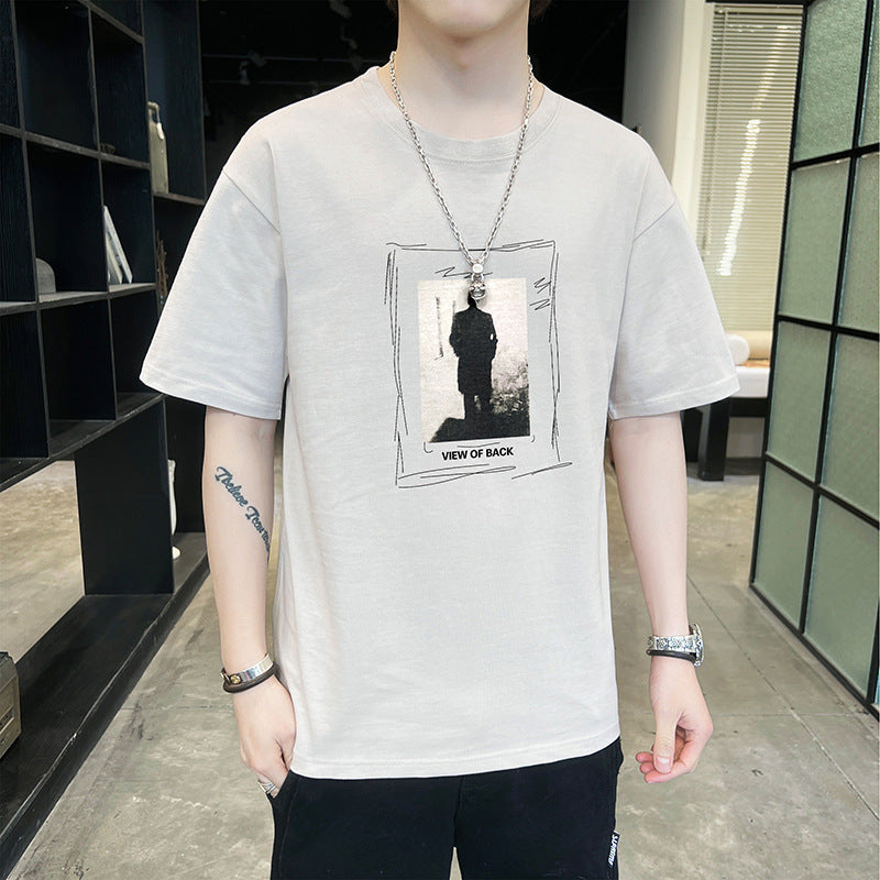 New Men's Short Sleeve T-shirt Men's New Student Cotton T-shirt Summer round Neck Half Sleeve Youth Undershirt Ins Fashion Brand