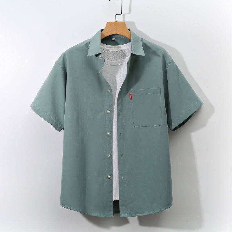 Foreign Trade Men's Short-Sleeved Shirt Japanese Youth Cross-Border Pure Color Simple Loose plus Size Youth Shirt Men's Wholesale