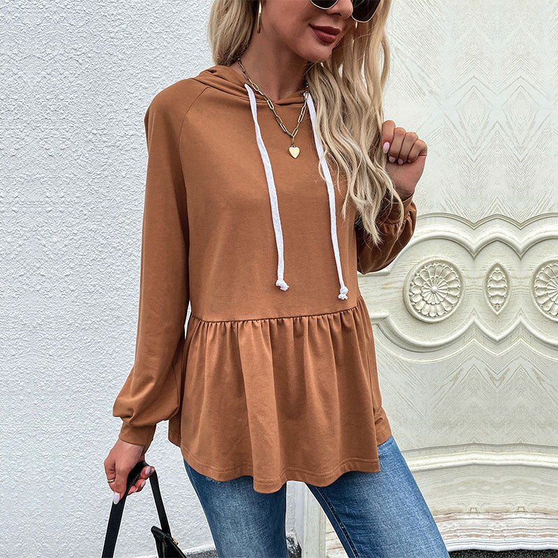 LOVECCR Cross-border popular new 2025 women's clothing pullover hoodie solid color splicing long-sleeved Popular trade hooded sweater women