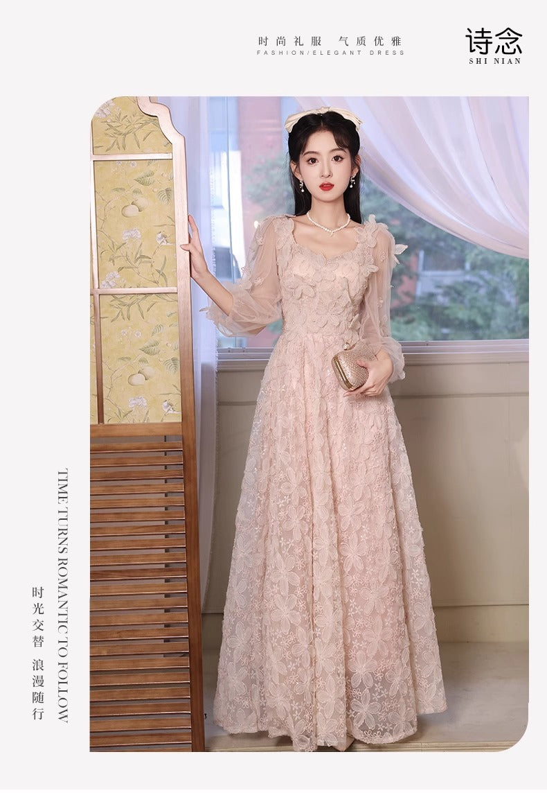 LOVERCCR Evening Dress for Women New High-End Light Luxury Minority High-End Socialite Noble Fairy Pink Flowers