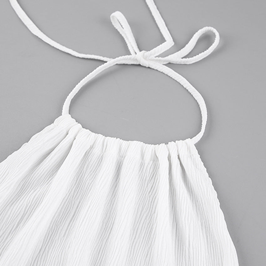 2025 popular summer new neck sleeveless chiffon suspender white dress women's clothing halter split fashion long dress