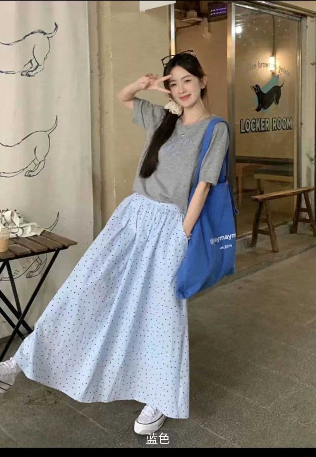 Gentle White Polka Dot Long Skirt for Women Simple Elastic Waist Cover Slim A- line Super Fairy Skirt Spring