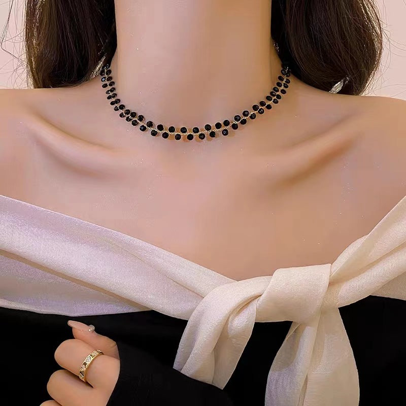 Cold Wind Black Crystal Necklace New South Korea Simple Graceful Necklace Internet Celebrity High-Grade Clavicle Chain