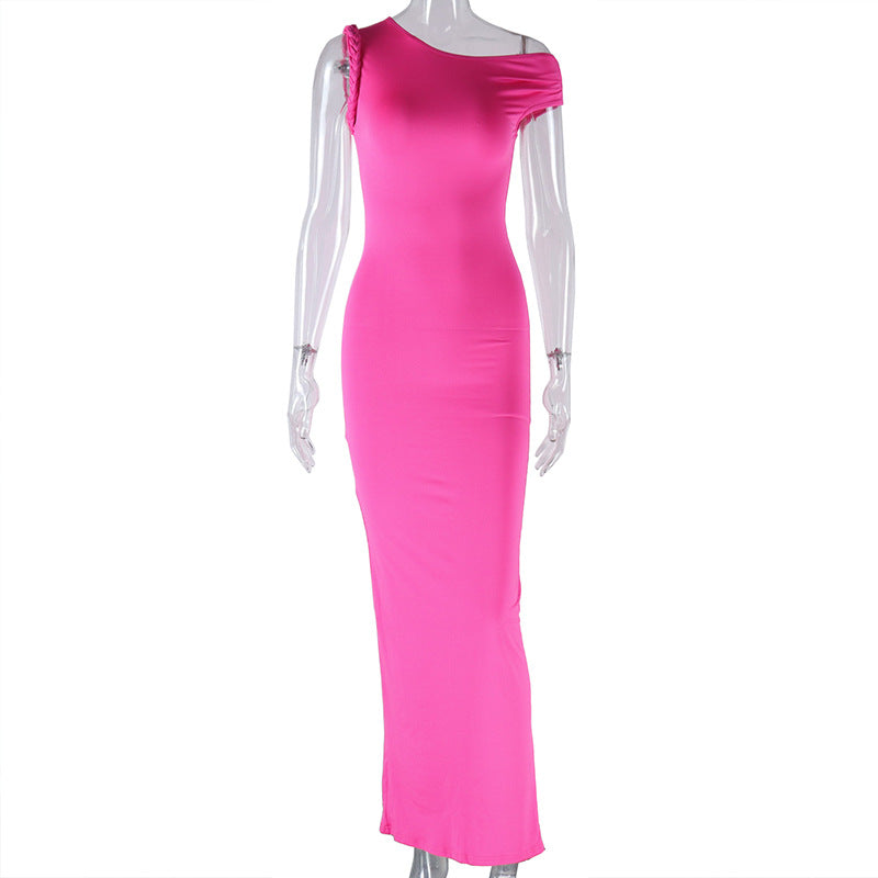 LOVERCCR European and American Style Dough-Twist Style Plaits Dress Shoulder Sleeveless Pullover Dress Mid-Length Solid Color Pullover Dress Dress