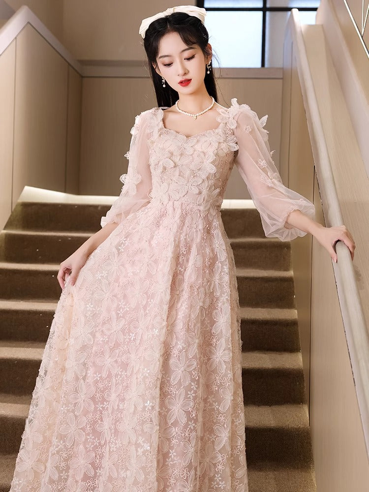 LOVERCCR Evening Dress for Women New High-End Light Luxury Minority High-End Socialite Noble Fairy Pink Flowers