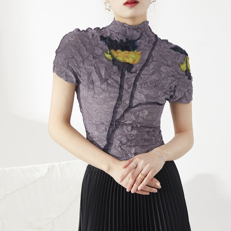2025 Shenzhen Nanyou high-end women's clothing hot-selling Sanzhai short-sleeved T-shirt women's summer lotus flower scratching Sanzhai pullover tide