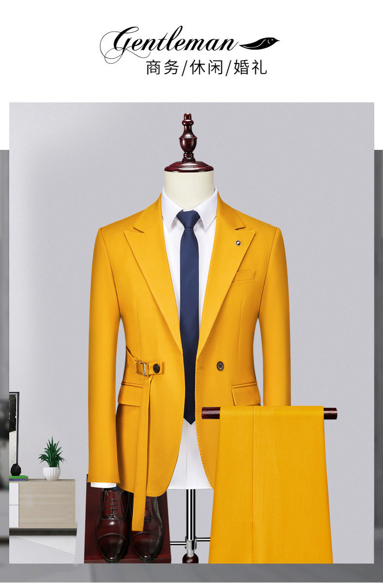 LOVECCR Foreign Trade New Men's Double Buckle Two-Piece Business Suit Suit Men's Casual Suit Groom Groomsman Dress