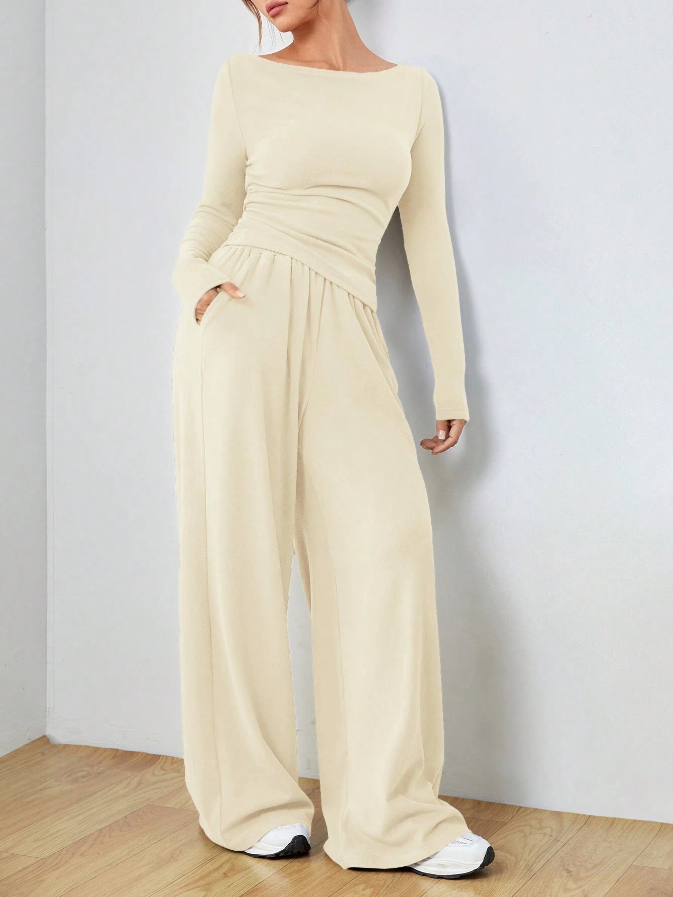 2025 autumn and winter New suit solid color long-sleeved casual wide-leg trousers fashion two-piece women's clothing