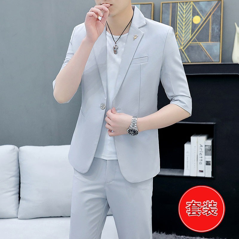 LOVECCR Suit Men's One Suit Matching Summer Korean Style Trendy Fashion Dress 3/4 Sleeve Non-Ironing Casual Small Suit