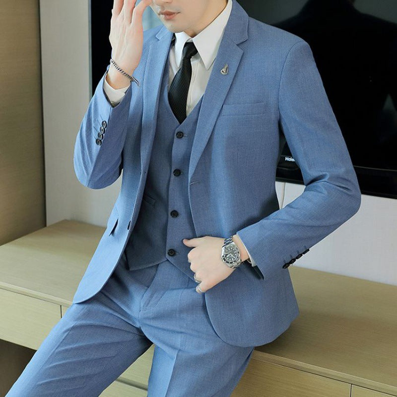 LOVECCR Formal Wear Gray Two Buckle Suit Suit Men's Three-Piece Suit Men's Business Casual Suit Korean-Style Slim Fit Groom Dress
