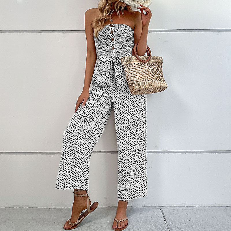 LOVECCR New New Summer New Fashion 2025 Women's Clothing Chest Wrapped Lace Wide Leg Jumpsuit Women