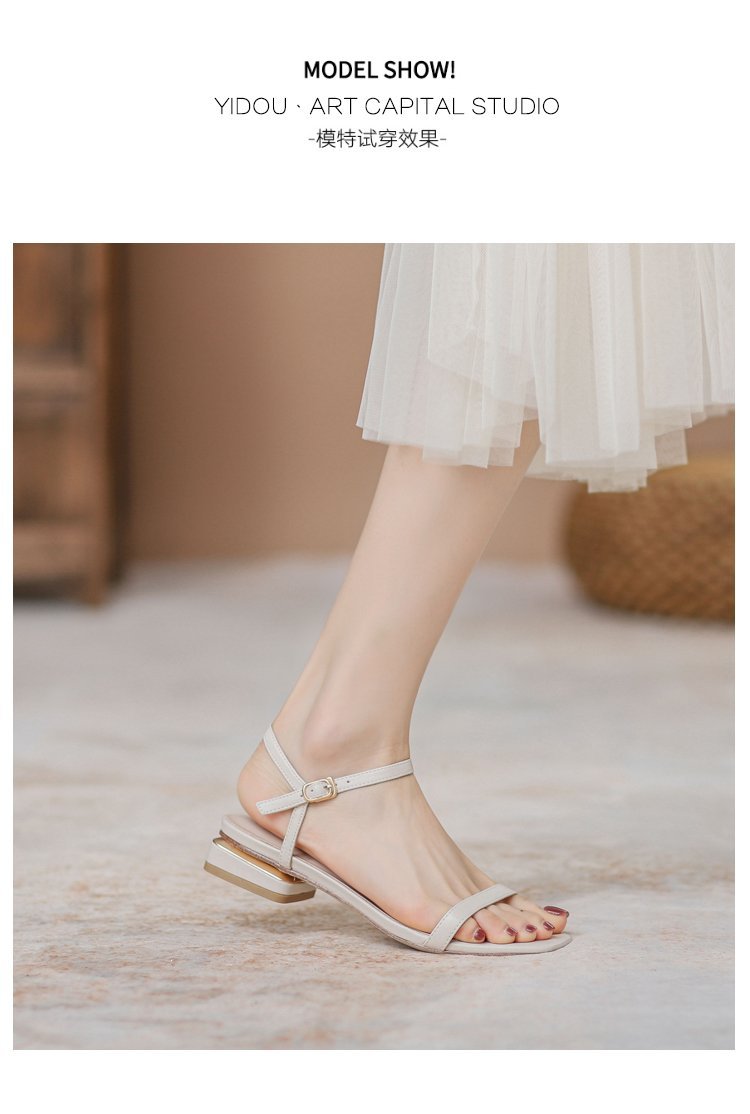loveccr Women's Chunky Heel Sandals with Buckle Strap New Minimalist Open Toe Fairy Style Mid Heel Roman Women's Shoes