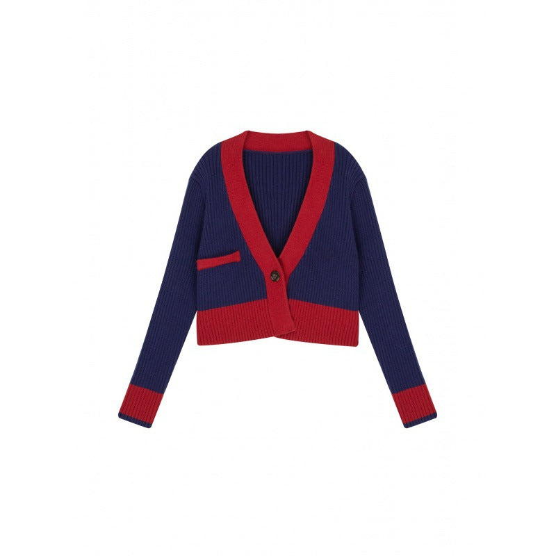 Sweater age-reducing jacket lazy style autumn wear short small color matching top versatile Internet celebrity super fire knitted cardigan