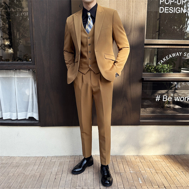 LOVECCR Suit Suit Men's Three-Piece Suit Trendy Korean Slim Fit Business Casual Small Suit Coat Groom Wedding Suit
