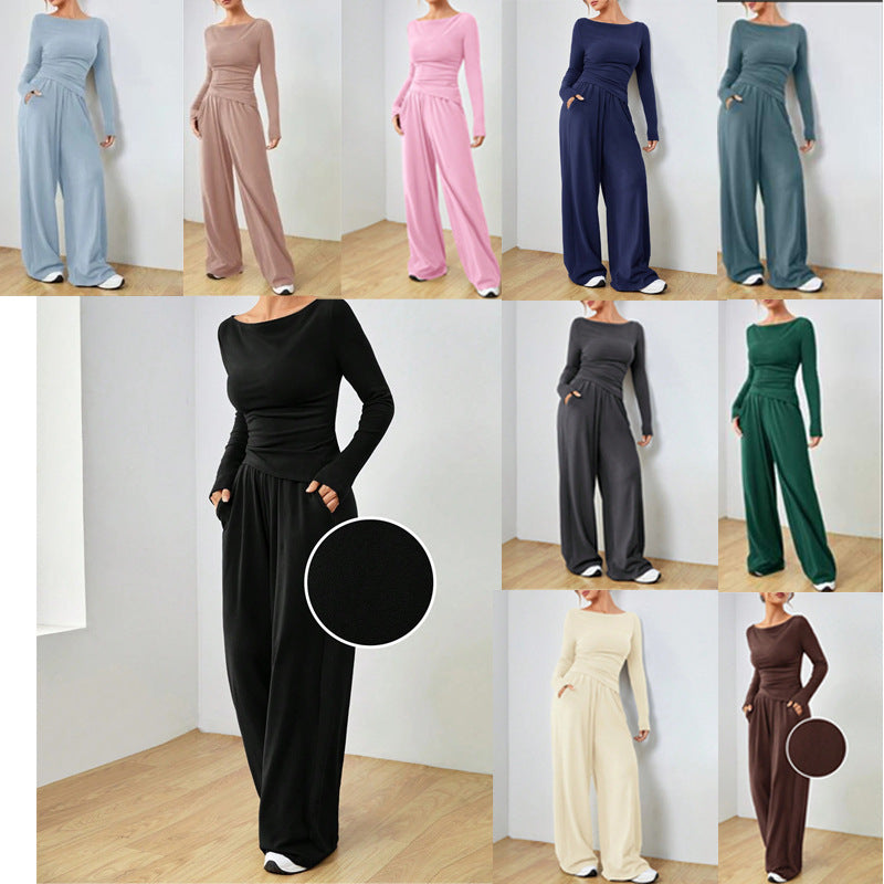 2025 autumn and winter New suit solid color long-sleeved casual wide-leg trousers fashion two-piece women's clothing