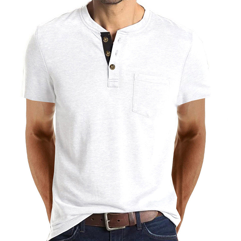 Summer European and American Men's Short-Sleeved T-shirt Foreign Trade Men's Henry T-shirt Cross-Border Clothing round Neck Top