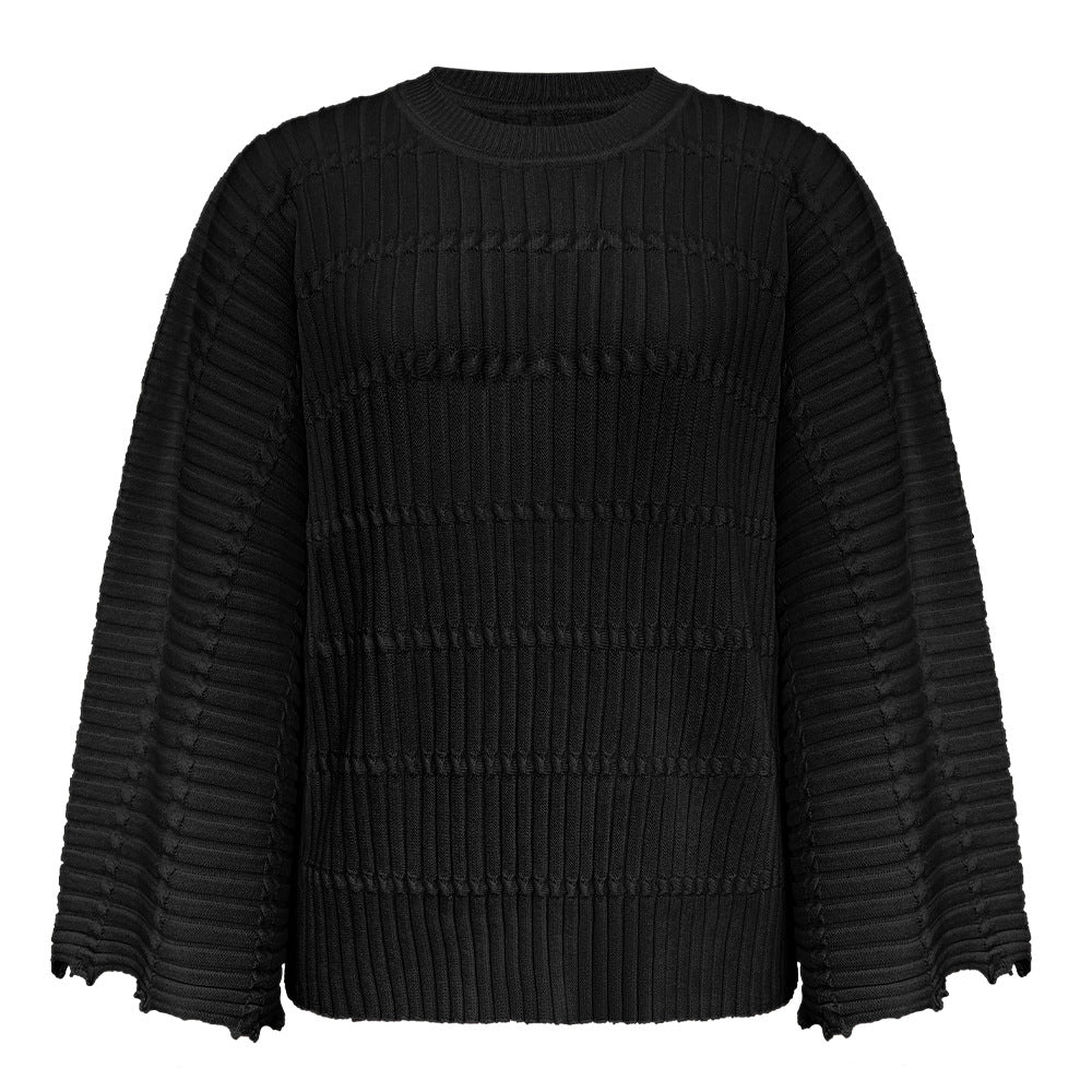 Miyake sweater women's spring new pullover loose bat sleeves versatile lazy wind knitted jacquard jacket women