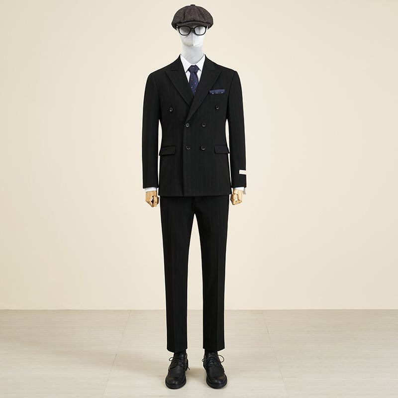 LOVECCR Mr. DT Striped Double Breasted Suit Suit Men's Light Luxury Formal Wear Retro British Style Suit Groom Wedding Suit