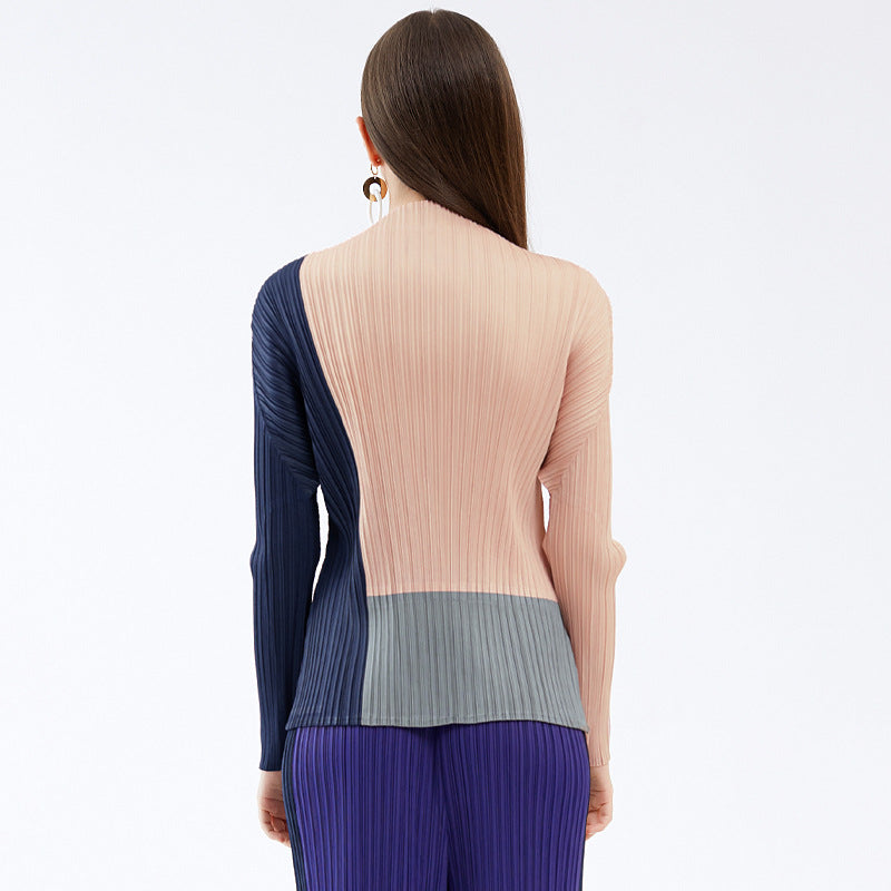 spring new women's clothing semi-turtleneck contrasting long-sleeved t-shirt thin versatile bottoming shirt niche inner top