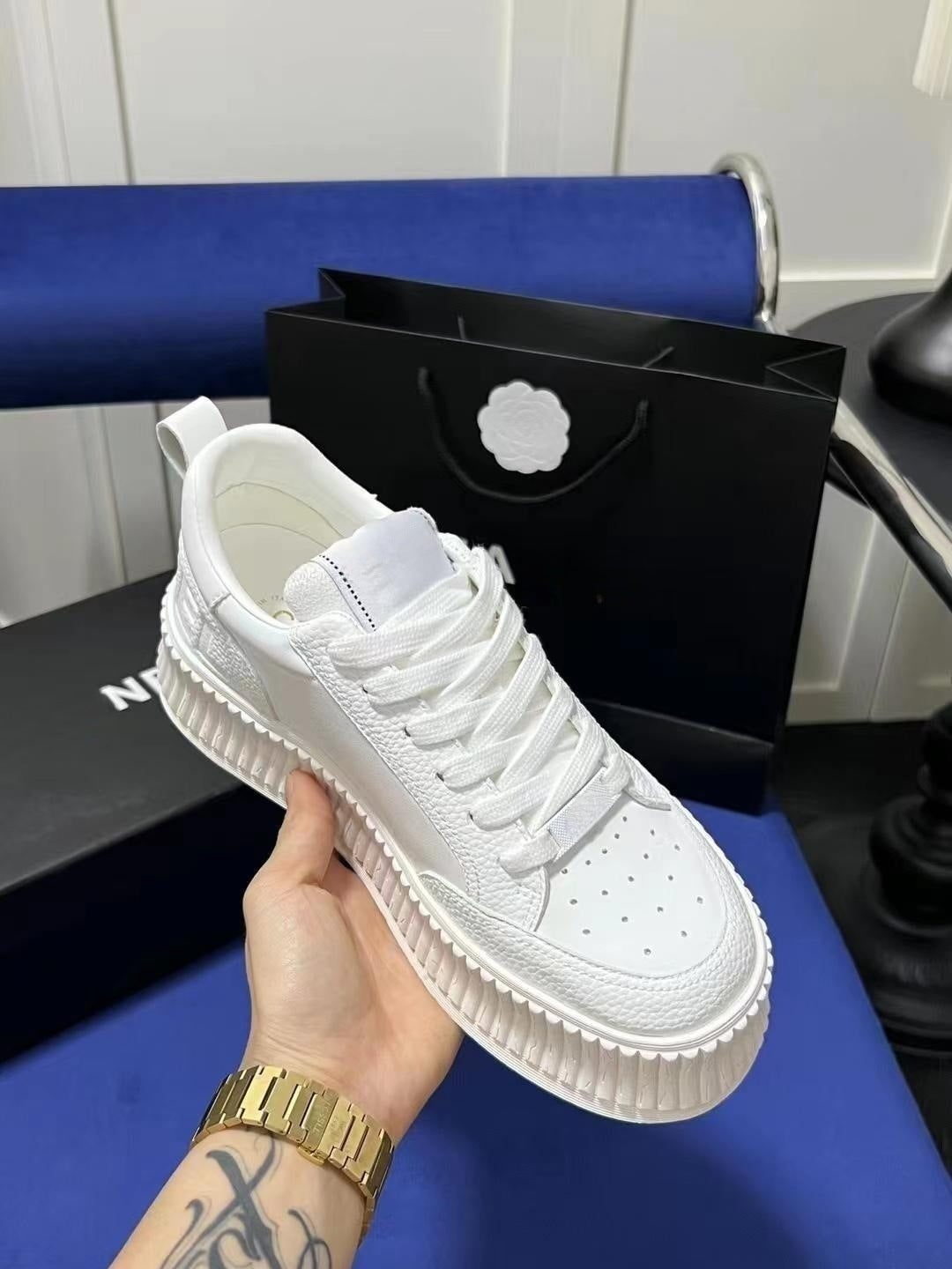 loveccr New Classic Style Panda Sneakers Biscuit Shape Shoes Women's Thick Bottom Platform Height Increasing Insole Sports Casual White Shoes
