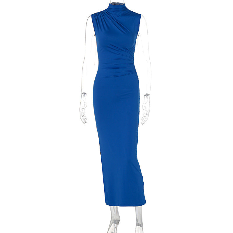 LOVECCR style cross-border summer new solid color split fork high waist slim fit sexy sleeveless long women's dress