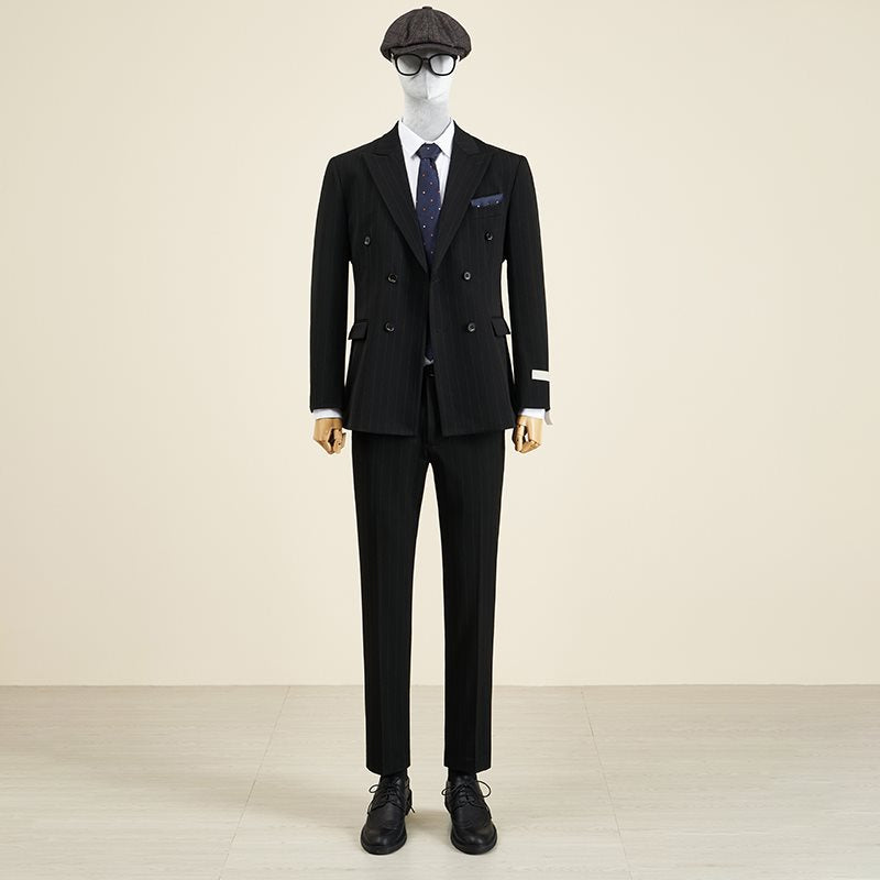 LOVECCR Mr. DT Striped Double Breasted Suit Suit Men's Light Luxury Formal Wear Retro British Style Suit Groom Wedding Suit