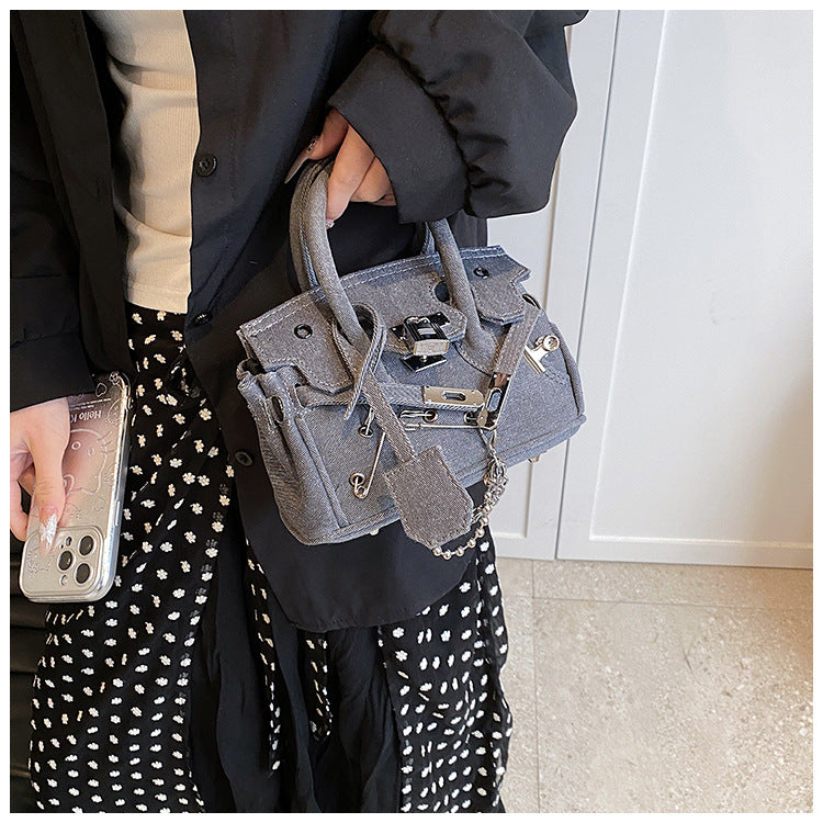 loveccr Cross-Border Bag Women's Bag New Retro Distressed Spoof Personality Denim Shoulder Messenger Bag Birkin Bag