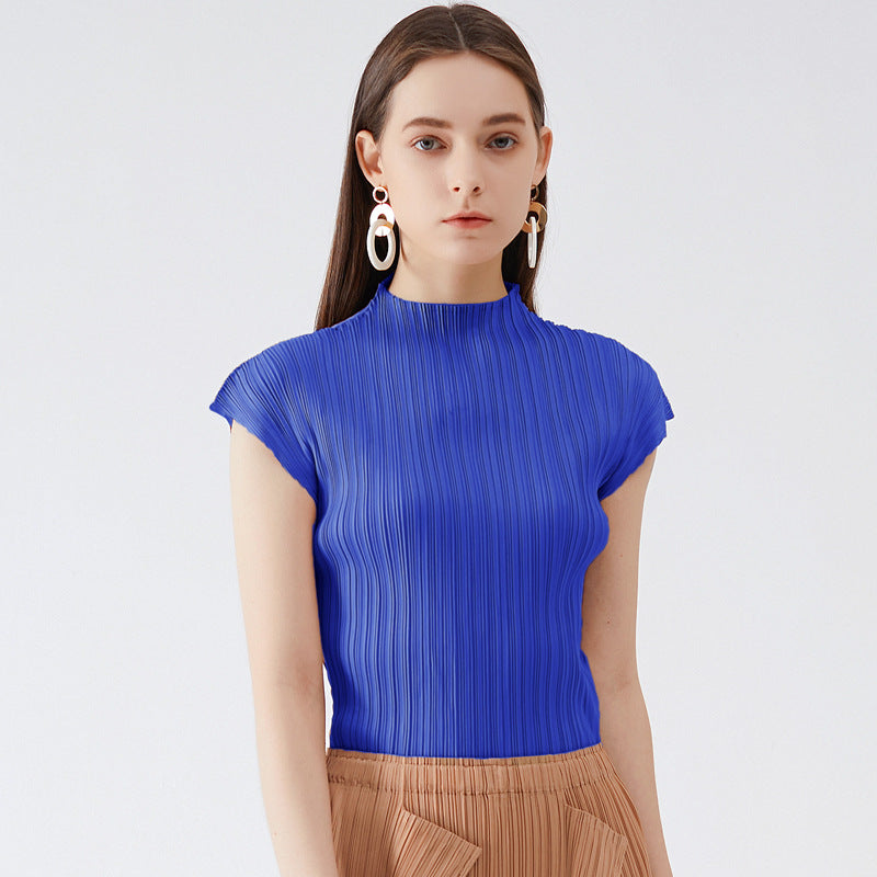 Miyake summer new t-shirt women's Korean version slim top comfortable basic flying sleeve bottoming top