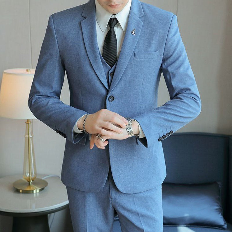 LOVECCR Formal Wear Gray Two Buckle Suit Suit Men's Three-Piece Suit Men's Business Casual Suit Korean-Style Slim Fit Groom Dress