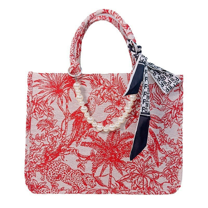 loveccr Women's Handbag Tiger Embroidered Tote Bag Cross-Border Guangzhou High Quality Commuter Pearl Shoulder Bag Wholesale