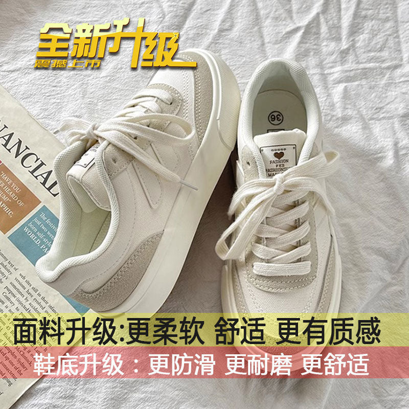 loveccr Women's Thick-Soled Canvas Shoes Spring and Autumn New Niche Original Retro Versatile Sneakers Hong Kong Style White Shoes for Students