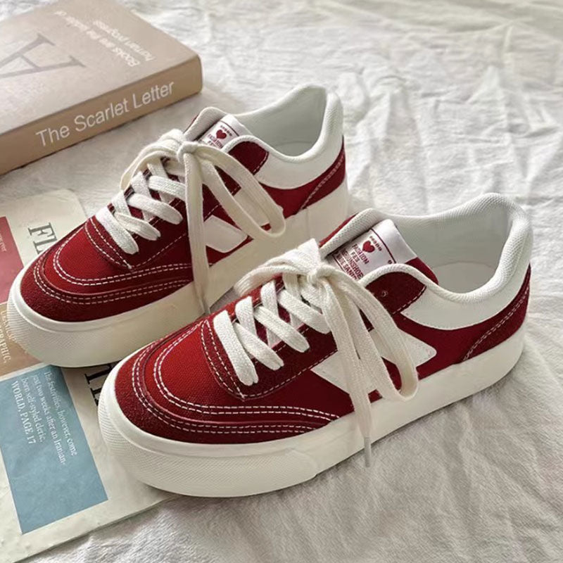 loveccr Women's Thick-Soled Canvas Shoes Spring and Autumn New Niche Original Retro Versatile Sneakers Hong Kong Style White Shoes for Students