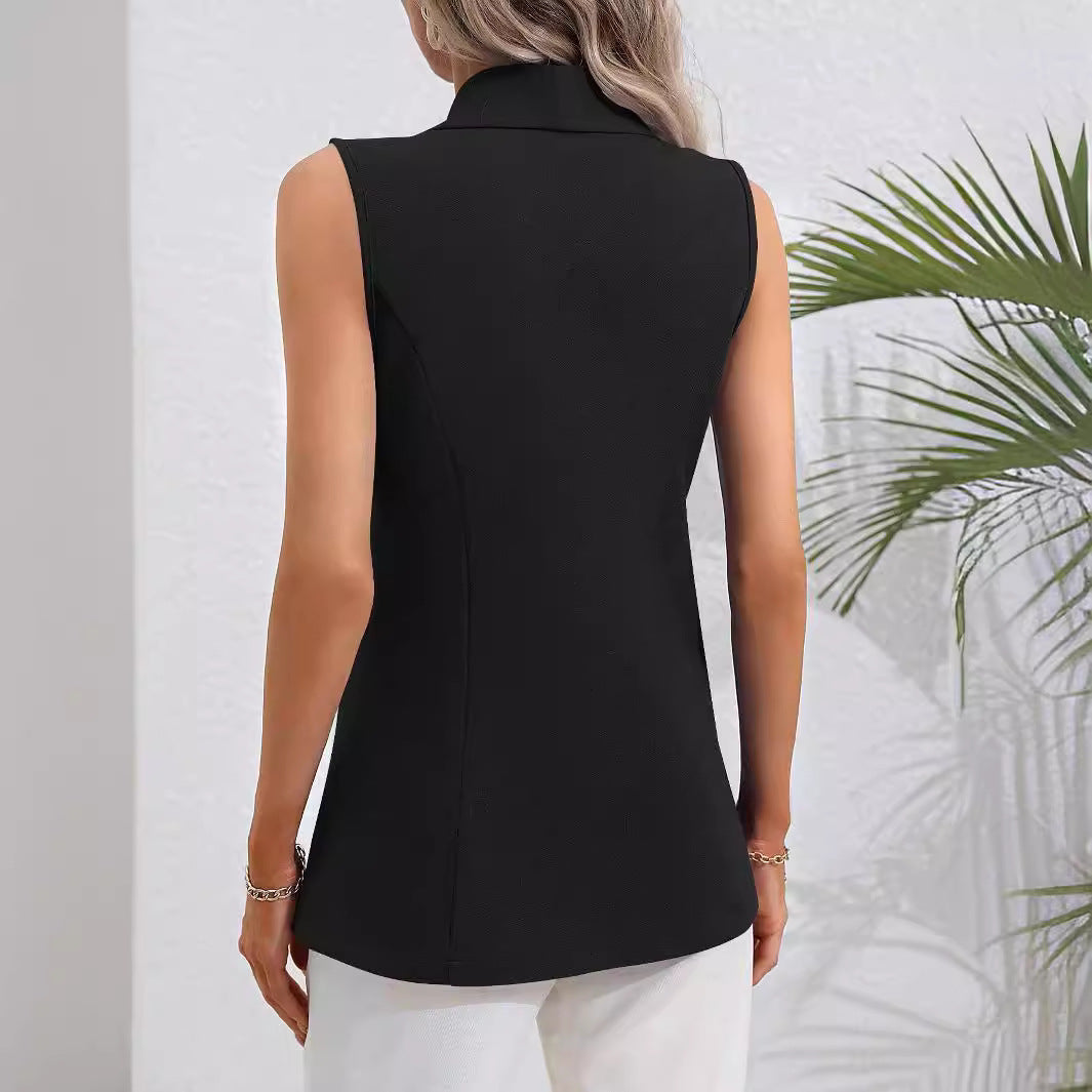 2025 Spring and Autumn New Solid Color Cardigan Single Button Jacket Sleeveless Crew Neck Jacket Women