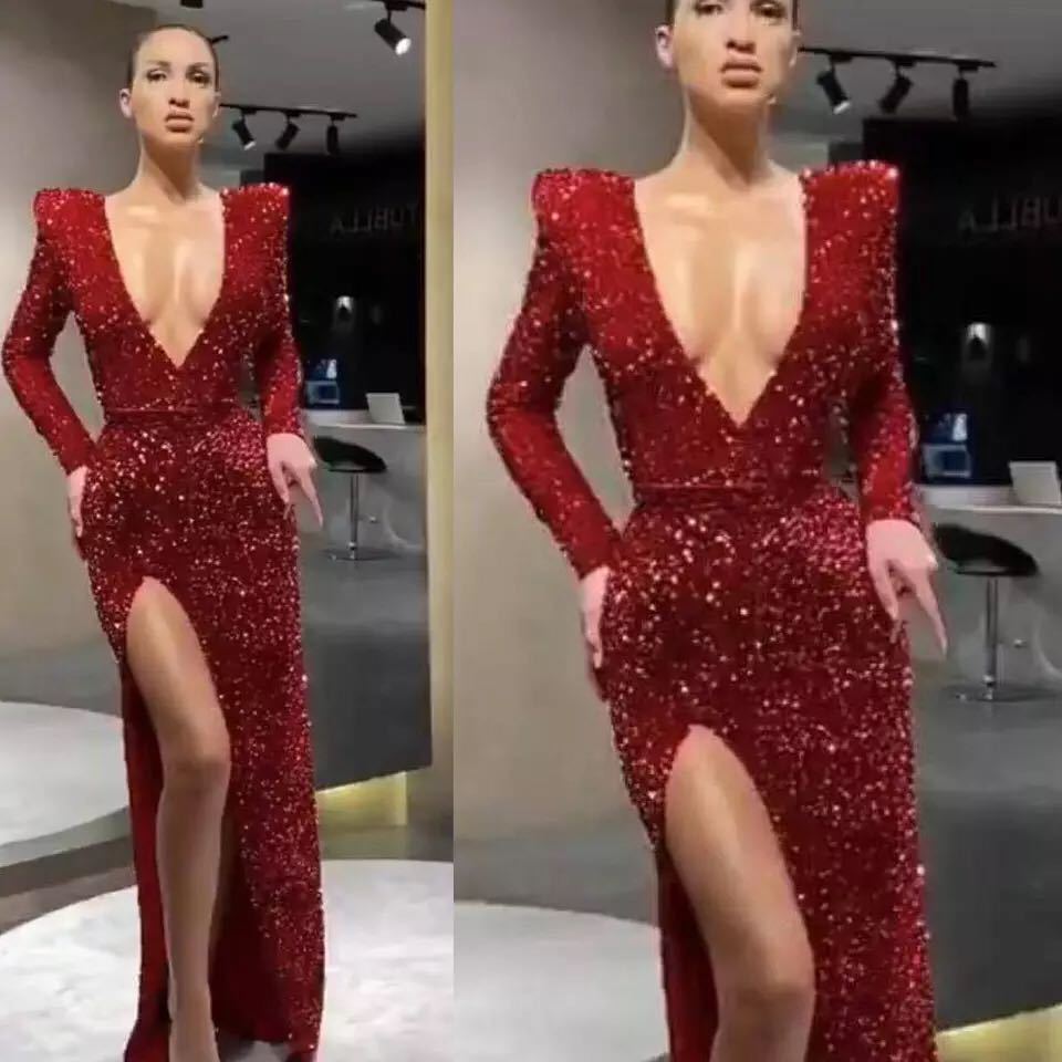 2025 New wishes 2025 women's clothing sexy one-shoulder long-sleeved sequined dress split-ended long dress INS spring