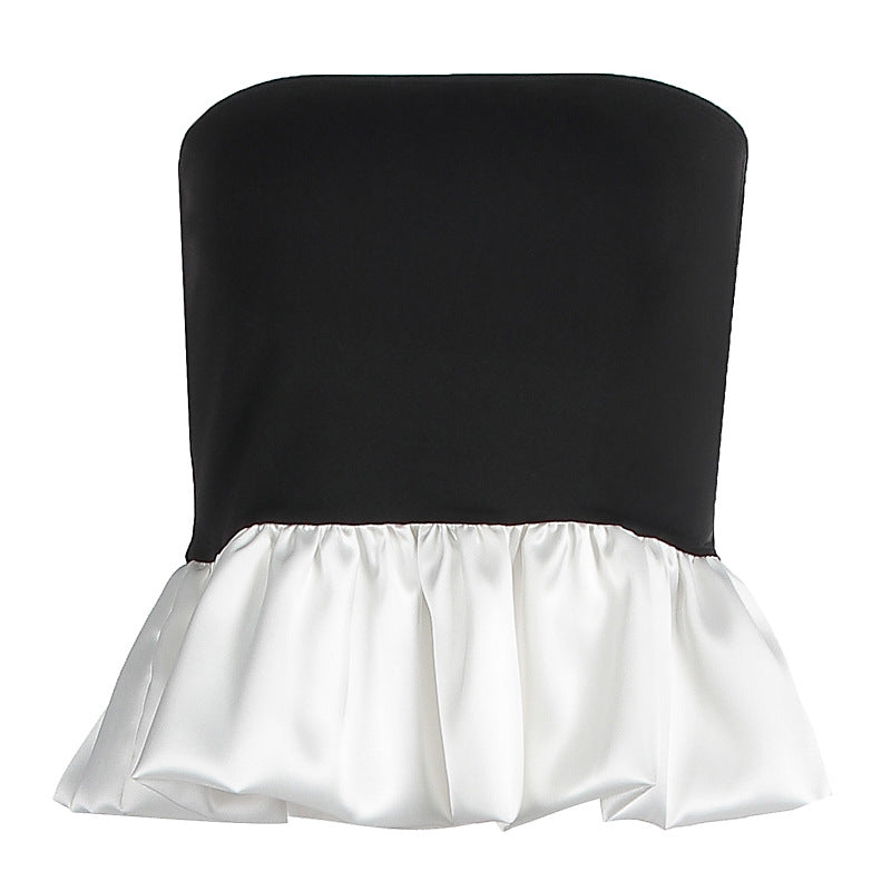 LOVECCR 2025 INS style women's clothing 2025 spring and summer new fashion temperament chest-wrapped pleated splicing slim-fitting high-end top