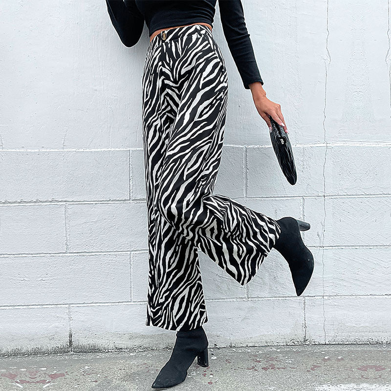 LOVECCR Hot new autumn and winter 2025 foreign trade casual trousers commuter zebra pattern printed wide-leg trousers women