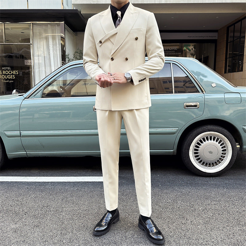 LOVECCR Suit Suit Men's Three-Piece Suit Trendy Korean Slim Fit Business Casual Small Suit Coat Groom Wedding Suit