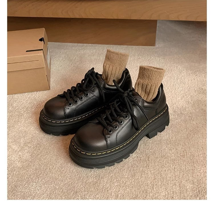 2025 Cowhide version~ Grape mother new classic lace-up loafers round head versatile single shoes low heel derby small leather shoes women