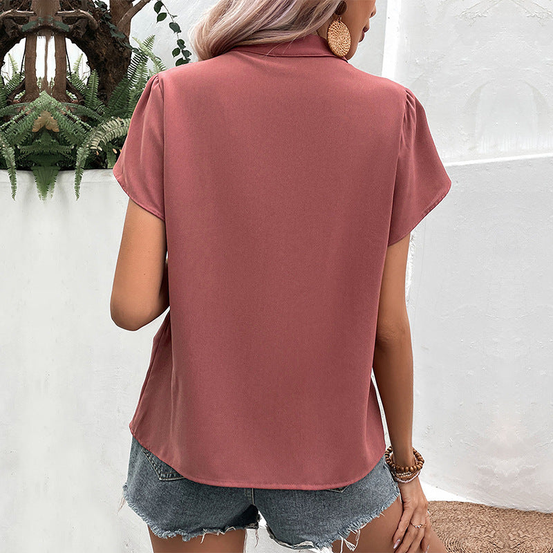 LOVECCR Popular trade summer popular new New women's clothing 2025 pullover v-neck sexy red short-sleeved shirt