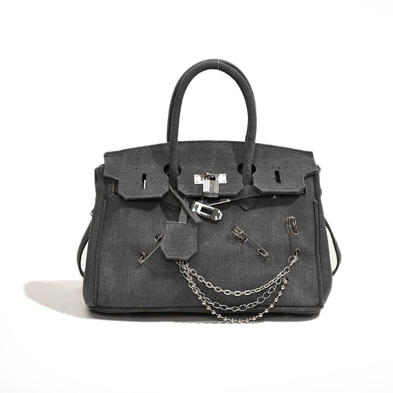 loveccr Cross-Border Bag Women's Bag New Retro Distressed Spoof Personality Denim Shoulder Messenger Bag Birkin Bag