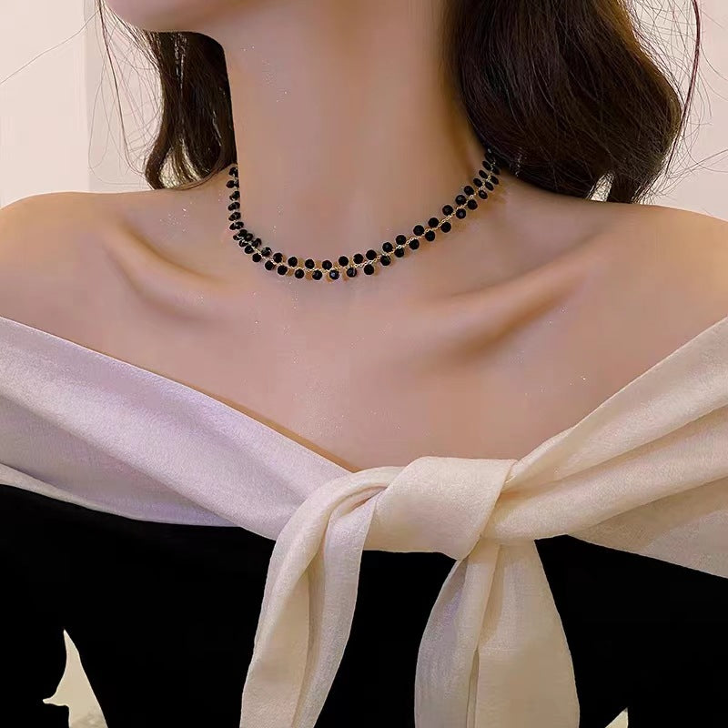 Cold Wind Black Crystal Necklace New South Korea Simple Graceful Necklace Internet Celebrity High-Grade Clavicle Chain