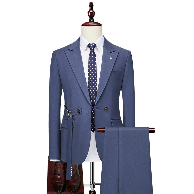 LOVECCR Foreign Trade New Men's Double Buckle Two-Piece Business Suit Suit Men's Casual Suit Groom Groomsman Dress