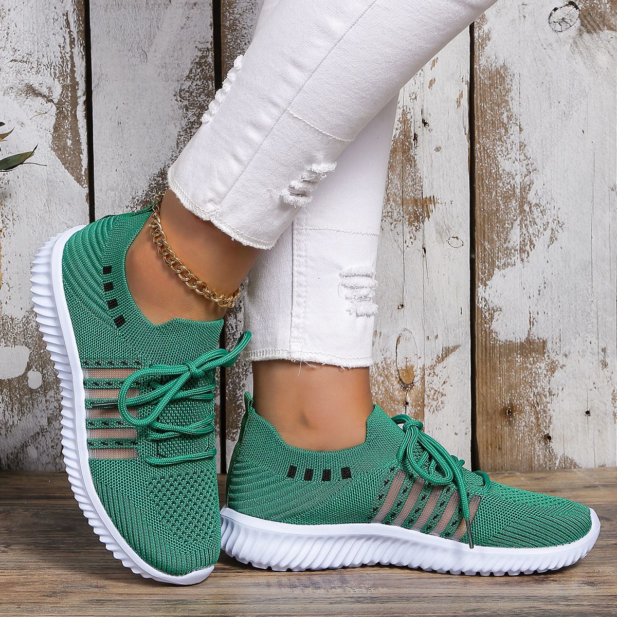 loveccr Foreign Trade plus Size Leisure Sneaker Female HOTan and NEWn New Flying Woven Wedge round Head Lace-up Women's Breathable Mesh Shoes