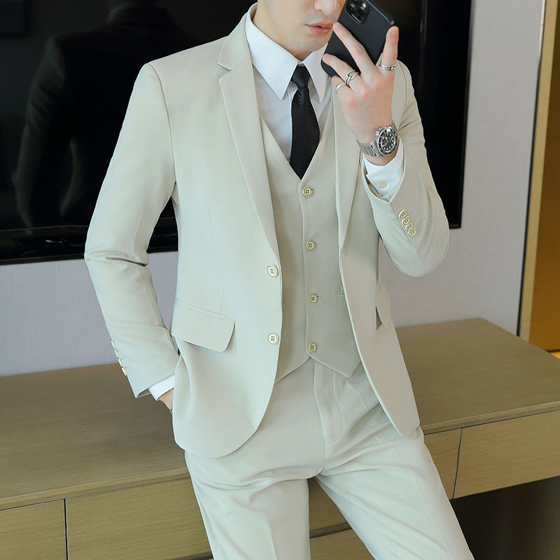 LOVECCR Formal Wear Gray Two Buckle Suit Suit Men's Three-Piece Suit Men's Business Casual Suit Korean-Style Slim Fit Groom Dress