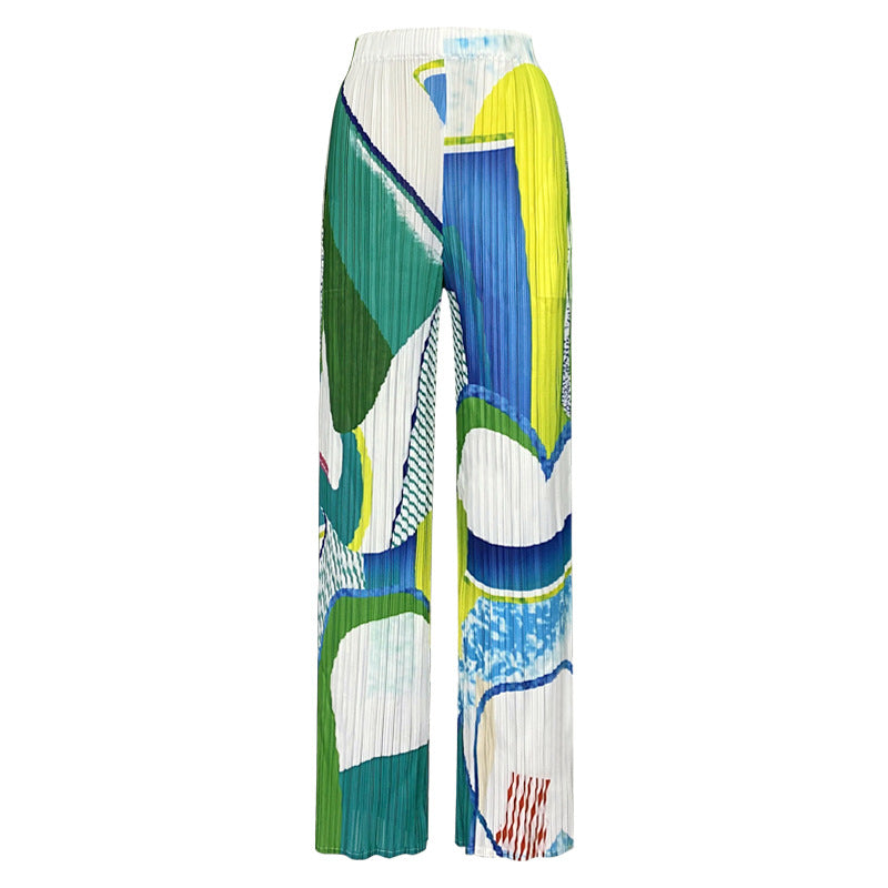 Miyake casual printing suit, summer new women's short-sleeved top, fashionable Korean version of drape trousers, two-piece set for women