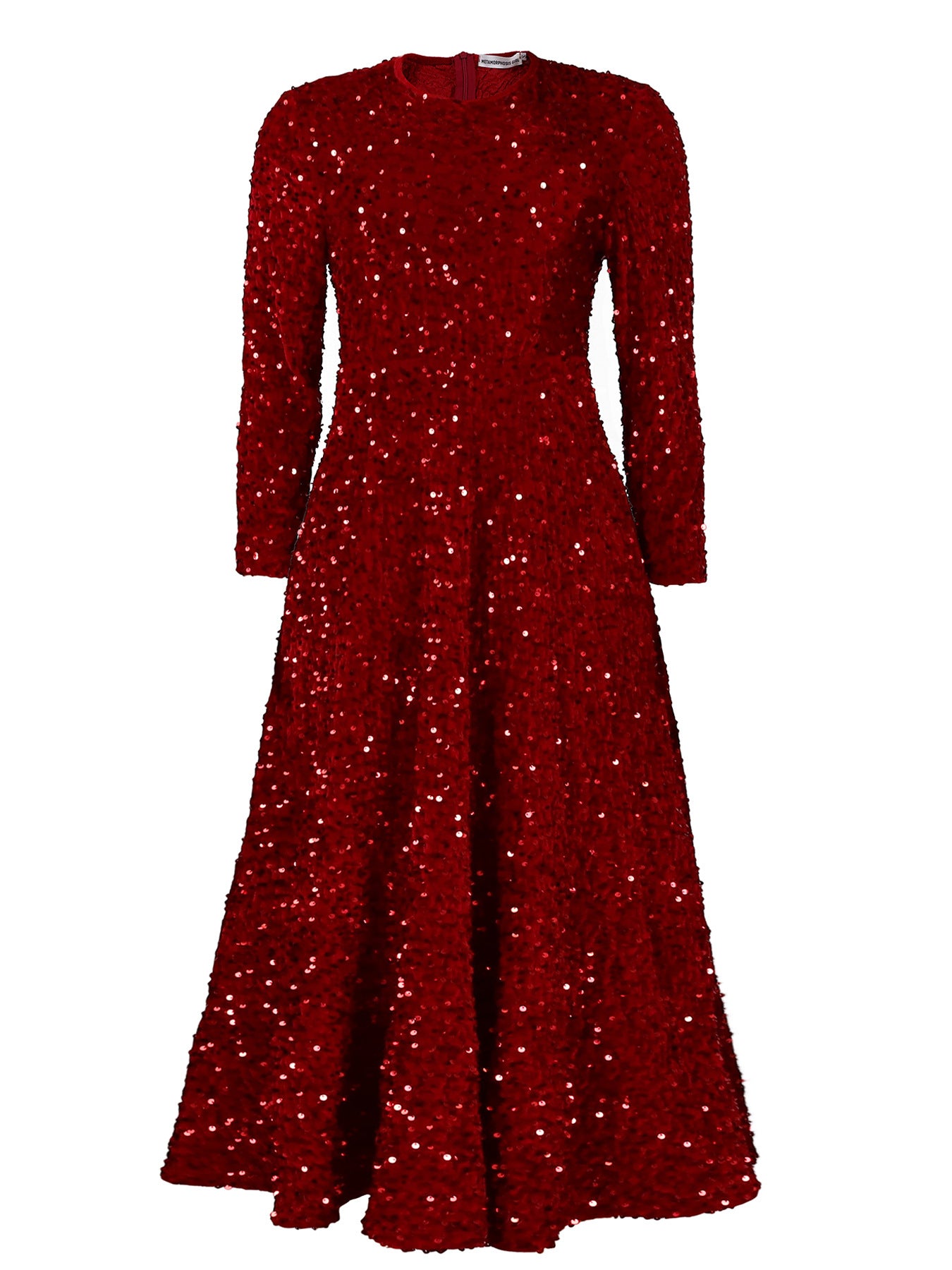 LOVERCCR D469 Cross-Border New Arrival Women's round Neck Long Sleeve Pure Color Sequins High Waist Temperament Mid-Length Formal Dress European and American Style Dress