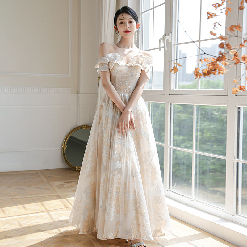 LOVECCR Champagne Bridesmaid Dress Women's New Spring Evening Dress Fairy Sisters Group Senior Niche Long